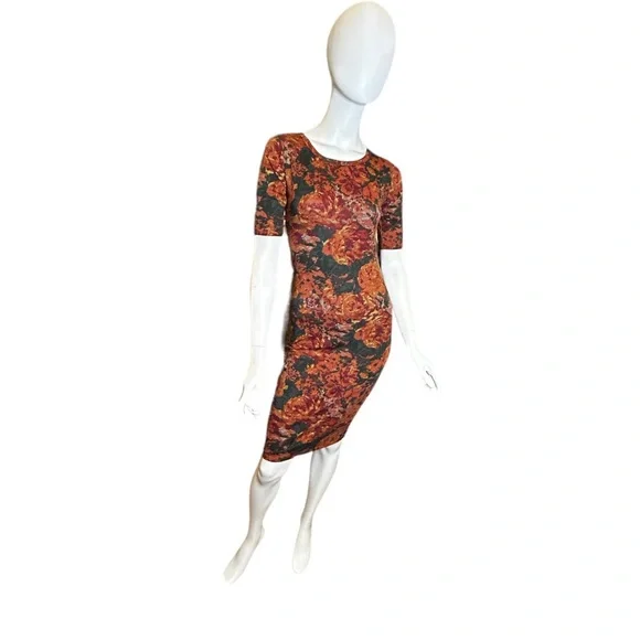 NWT LuLaRoe Julia Orange Floral Body-Con Dress Size XXS - Picture 2 of 15